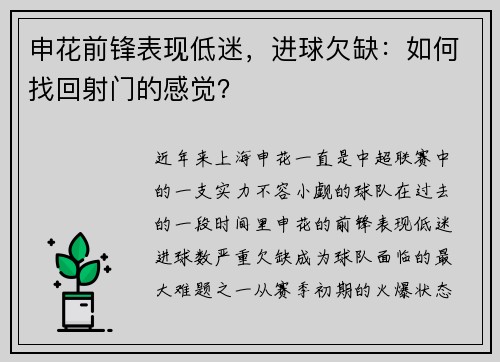申花前锋表现低迷，进球欠缺：如何找回射门的感觉？