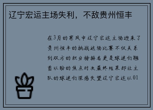 辽宁宏运主场失利，不敌贵州恒丰
